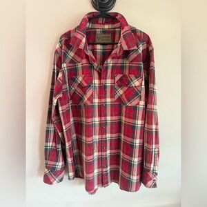 Legendary Stockyards Mens Flannel Shirt Red Plaid Western Style Size XL